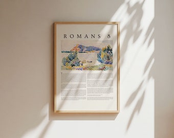 Romans 8 Full Chapter Wall Art, Impressionist Watercolor Christian Wall Print, Bible Verse Wall Art, Christian Home Decor, INSTANT DOWNLOAD