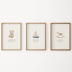 Juego de 3 impresiones cristianas para guardería de niños, arte de pared cristiano para guardería, decoración cristiana para guardería, póster cristiano para aula, impresiones vintage para guardería