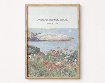 Be Still and Know that I am God: Christian Wall Art, Vintage Coastal Print