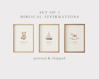 Biblical Affirmations Nursery Prints: Vintage Christian Decor (Set of 3) (Physical Print)