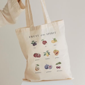 Fruit of the Spirit Tote, Farmers Market Canvas Bag, Christian Gifts, Bible Study Tote, Inspirational Cotton Canvas Tote Bag