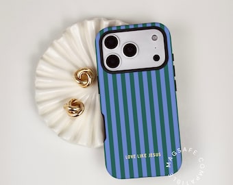Love Like Jesus Striped Phone Case, iPhone 17 MagSafe Compatible, Christian Gift