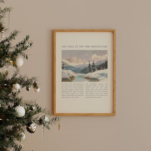 Go Tell it on the Mountain druckbare Wandkunst, Weihnachtsliedtextdruck, christliche Hymnenwandkunst, Vintage-Weihnachtswanddekor