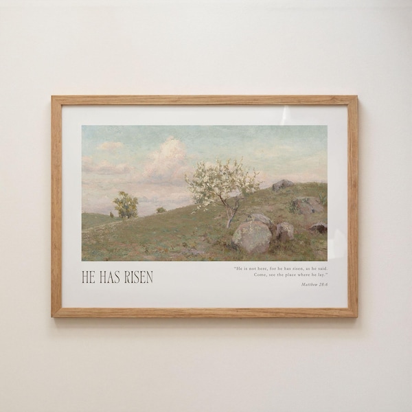 He Has Risen Easter Print: Vintage Christian Wall Art (Digital Download)