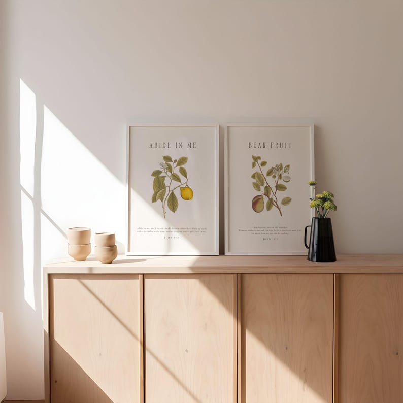John 15:5, I Am the Vine Bible Verse Wall Art, Vintage Fruit Poster ...