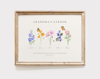 Grandma's Garden Birth Month Flower Print, Custom Christian Gift (Digital Download)