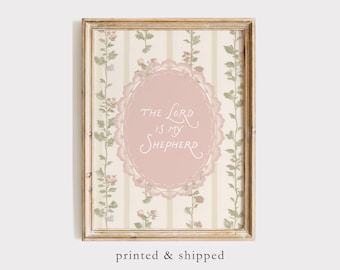 Psalm 23 | Whimsical Pink Floral Christian Nursery Print (Printed & Shipped)