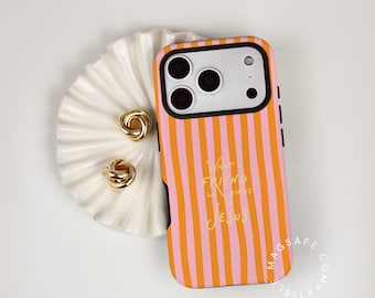 What a Friend We Have in Jesus Colorful Striped Phone Case, iPhone 17 Mag Safe, Christian Gift