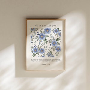 James 1: 2-4, Zähle alles Joy Bibel Vers Druck, christliche Wandkunst, minimalistisches florales christliches Poster, ermutigend zu christlichen Drucksachen