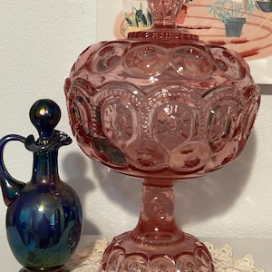 Vintage L.E. Smith Moon and Stars Tall Covered Compote – 12.875&quot; – Vintage Glass – Rare Ex-Large Size