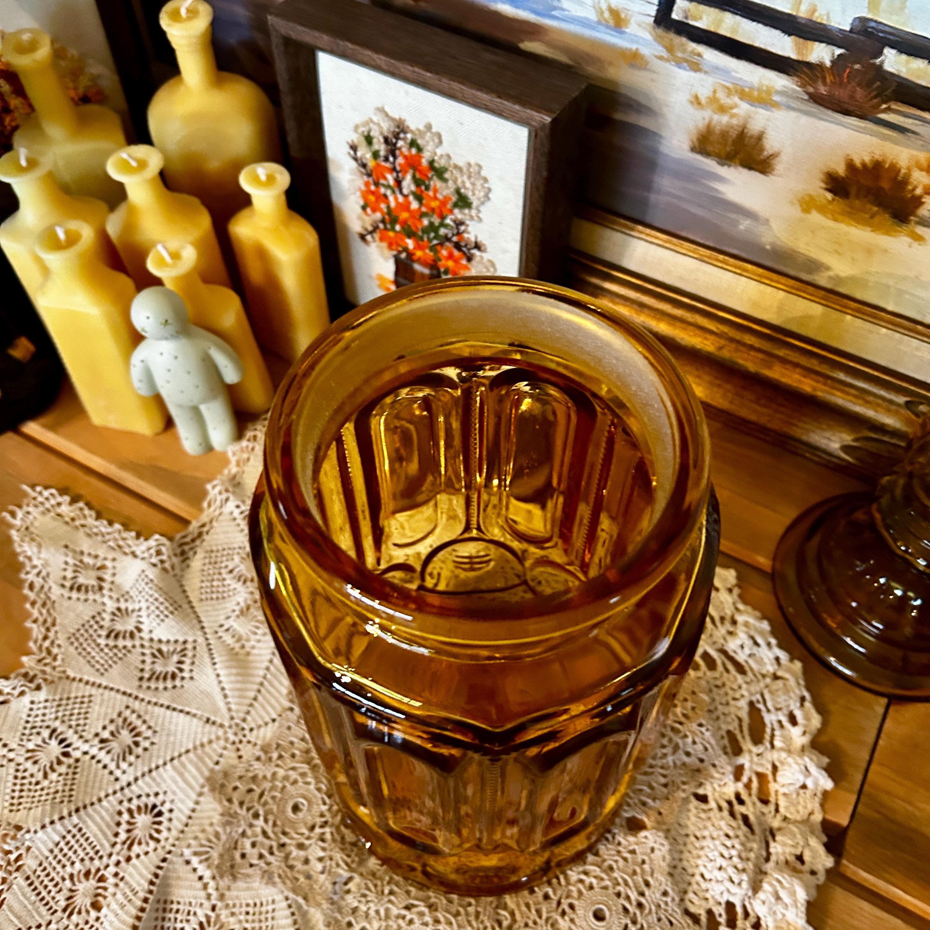 Vintage L.E. Smith Glass Moon and Stars Amber Lidded Canister - Etsy