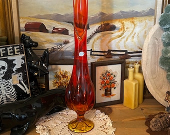 Jarrón vikingo vintage Amberina: arte moderno de vidrio de mediados de siglo