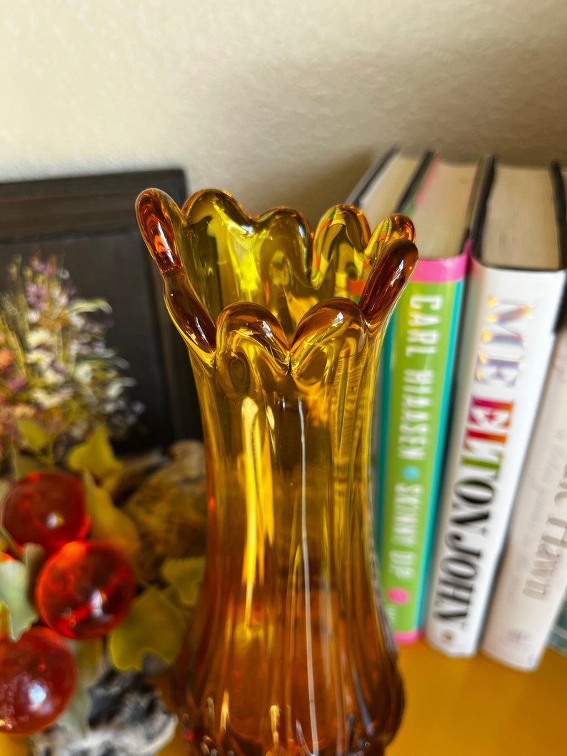 Vintage Kanawha Glass Amber Moon and Stars Glass Swung Vase Etsy