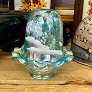 Vintage Fenton Glass 2006 Winter Wonderland Fairy Lamp W/Sticker