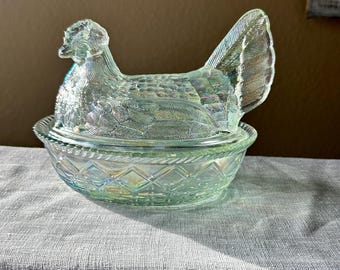 Vintage Mosser Glass Crystal Carnival Covered Hen on Nest – Westmoreland Mold