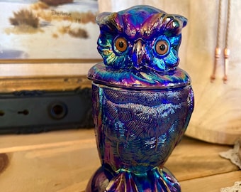Cobalt Blue Carnival Glass Owl Toby Jar: Mosser Glass, USA - Etsy