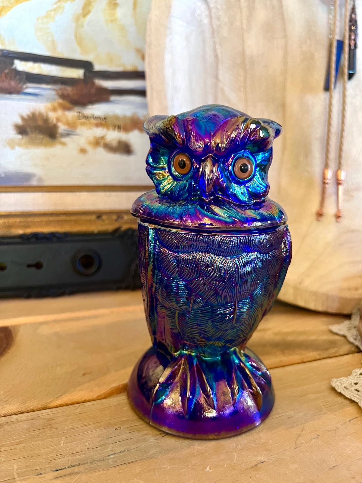 Cobalt Blue Carnival Glass Owl Toby Jar: Mosser Glass, USA - Etsy