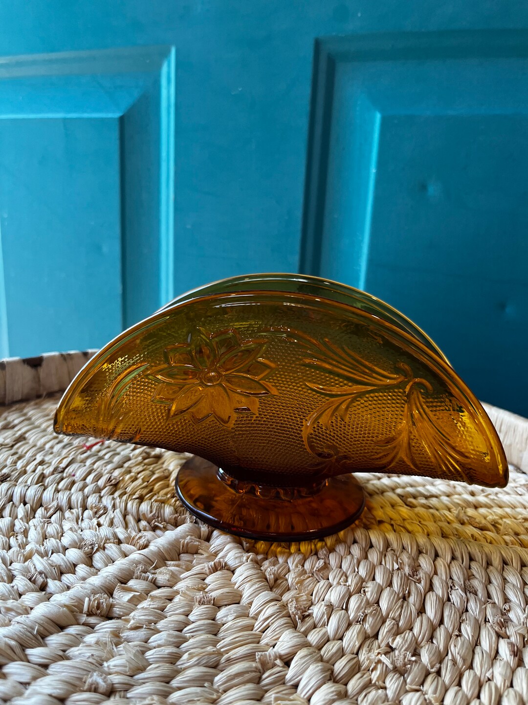 Vintage Tiara Amber Glass Napkin Holder Indiana Glass Sandwich Pattern