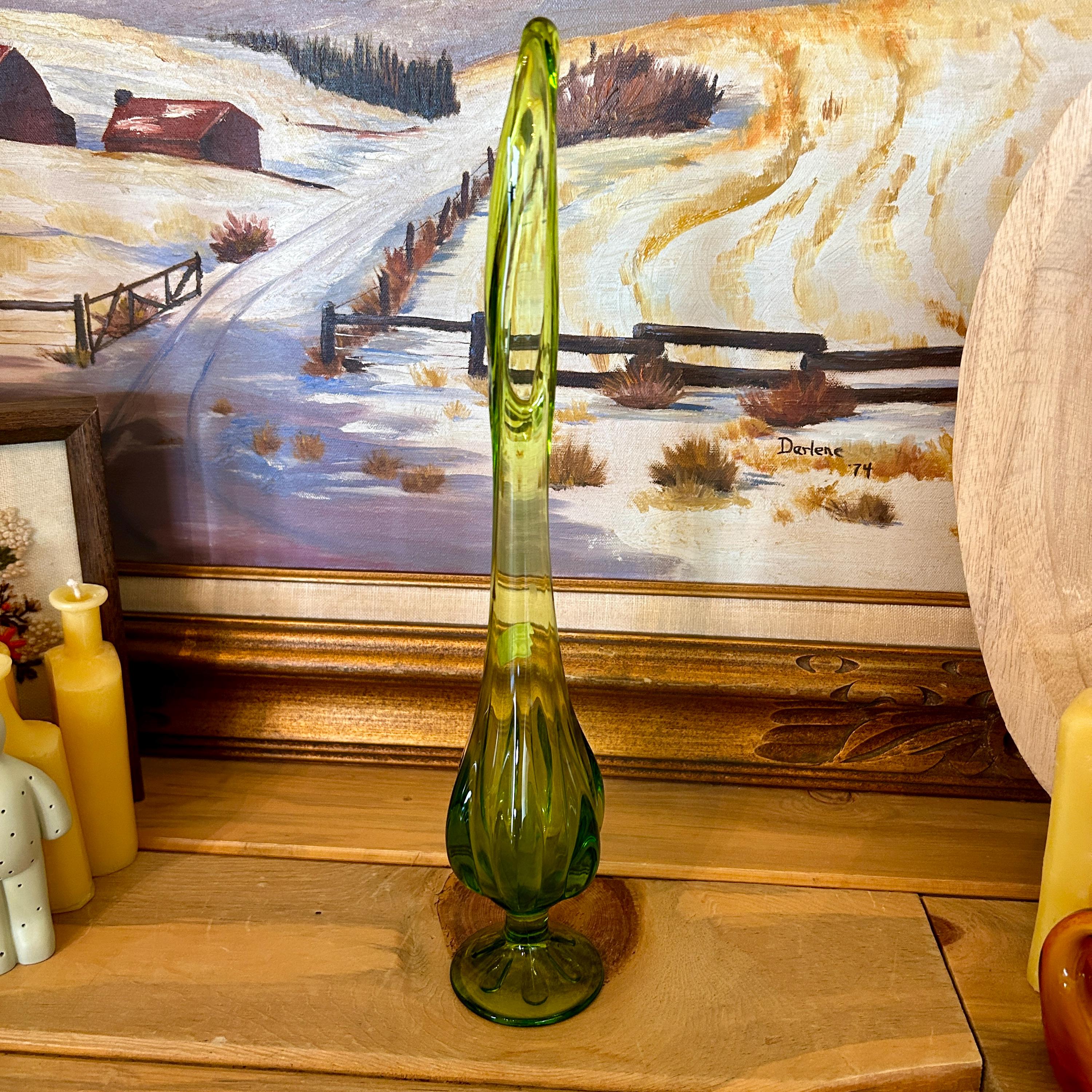 Vintage Viking Glass Epic Six Pedal Avocado Green Swung Vase W