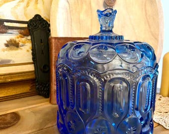 L.E. Schmiedeform Weishar Mond und Stern Glaskristall Kimberlit Blau Große Jardiniere