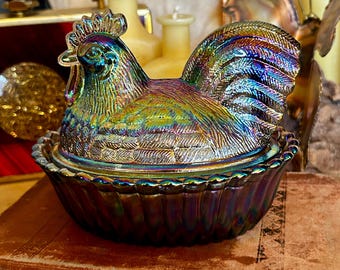 Gallo in vetro di carnevale in titanio su nido – Stampo Westmoreland / Mosser USA