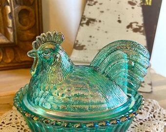 Vintage Mosser Glass Milk Glass Carnival Hen on Nest Dish – USA