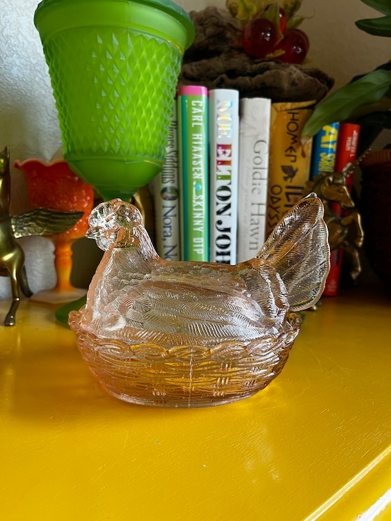 Vintage Mosser/lg Wright Pink Clear Glass 7-inch Hen on Nest - Etsy