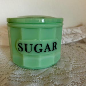 Vintage-Style Jadeite Glass Paneled Sugar Canister with Lid