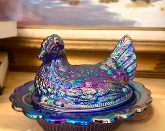 Vintage Mosser Glass Milk Glass Carnival Hen on Nest Dish – USA