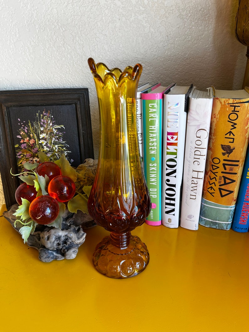 Vintage Kanawha Glass Amber Moon and Stars Glass Swung Vase Etsy