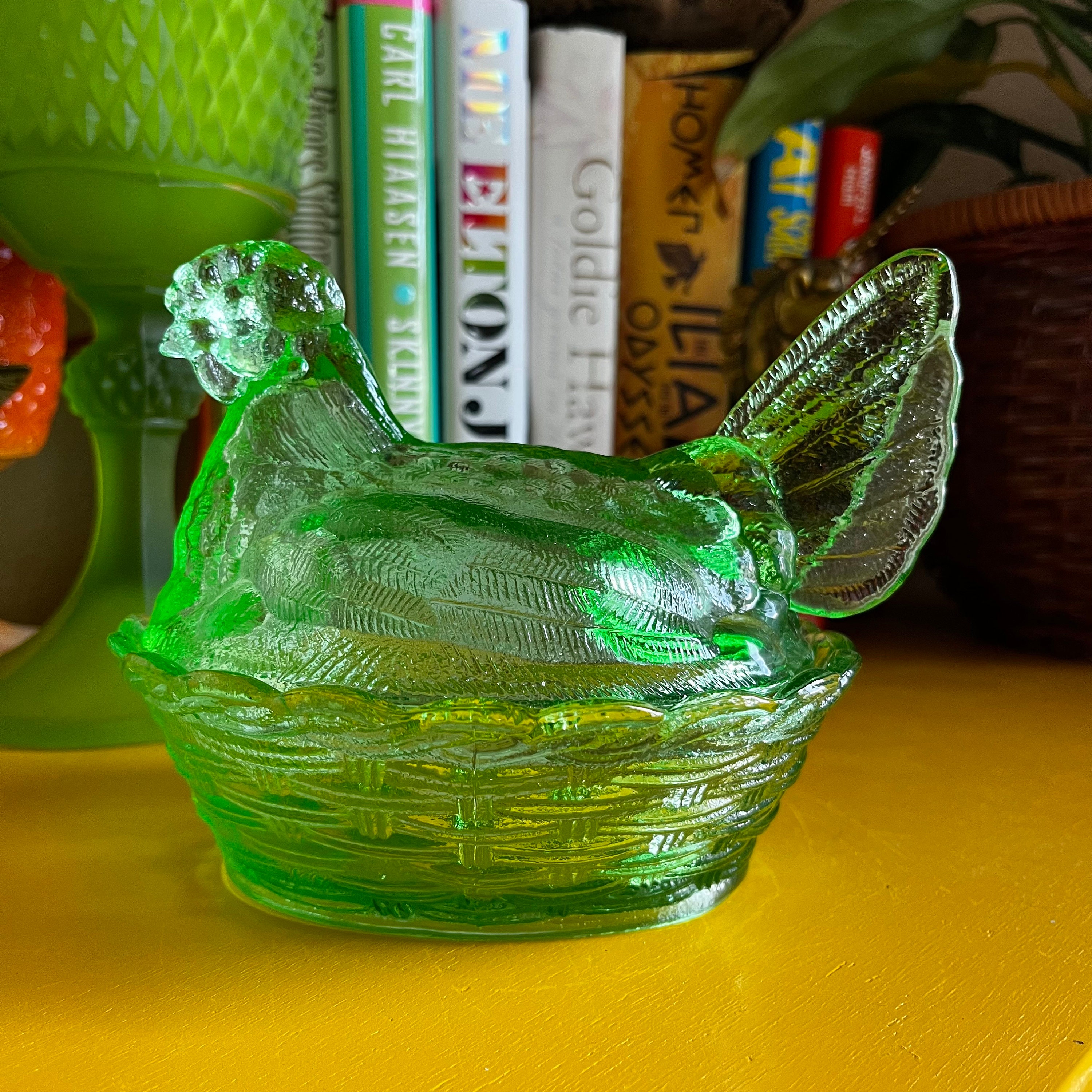 Vintage Mosser/lg Wright Green Clear Glass 7-inch Hen on Nest - Etsy