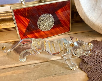 Mundgeblasene Tiger-Figur aus Kristallglas mit goldenen Streifen