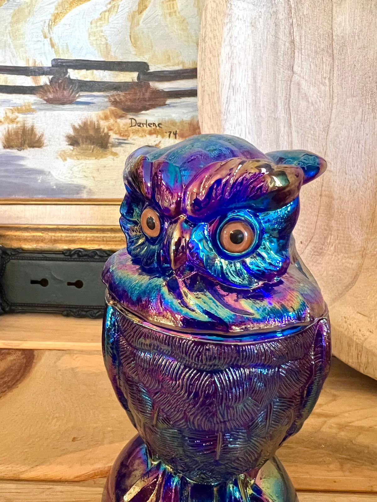 Cobalt Blue Carnival Glass Owl Toby Jar: Mosser Glass, USA - Etsy
