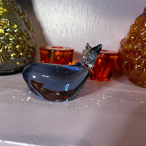 Vintage Hand-Blown Art Glass Cobalt Blue Whale Figurine Paperweight