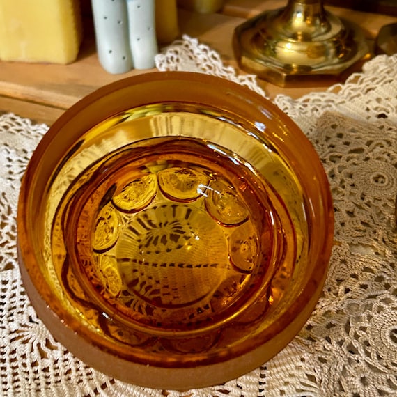 Vintage L.E. Smith Glass Moon and Stars Amber Lidded Canister - Etsy