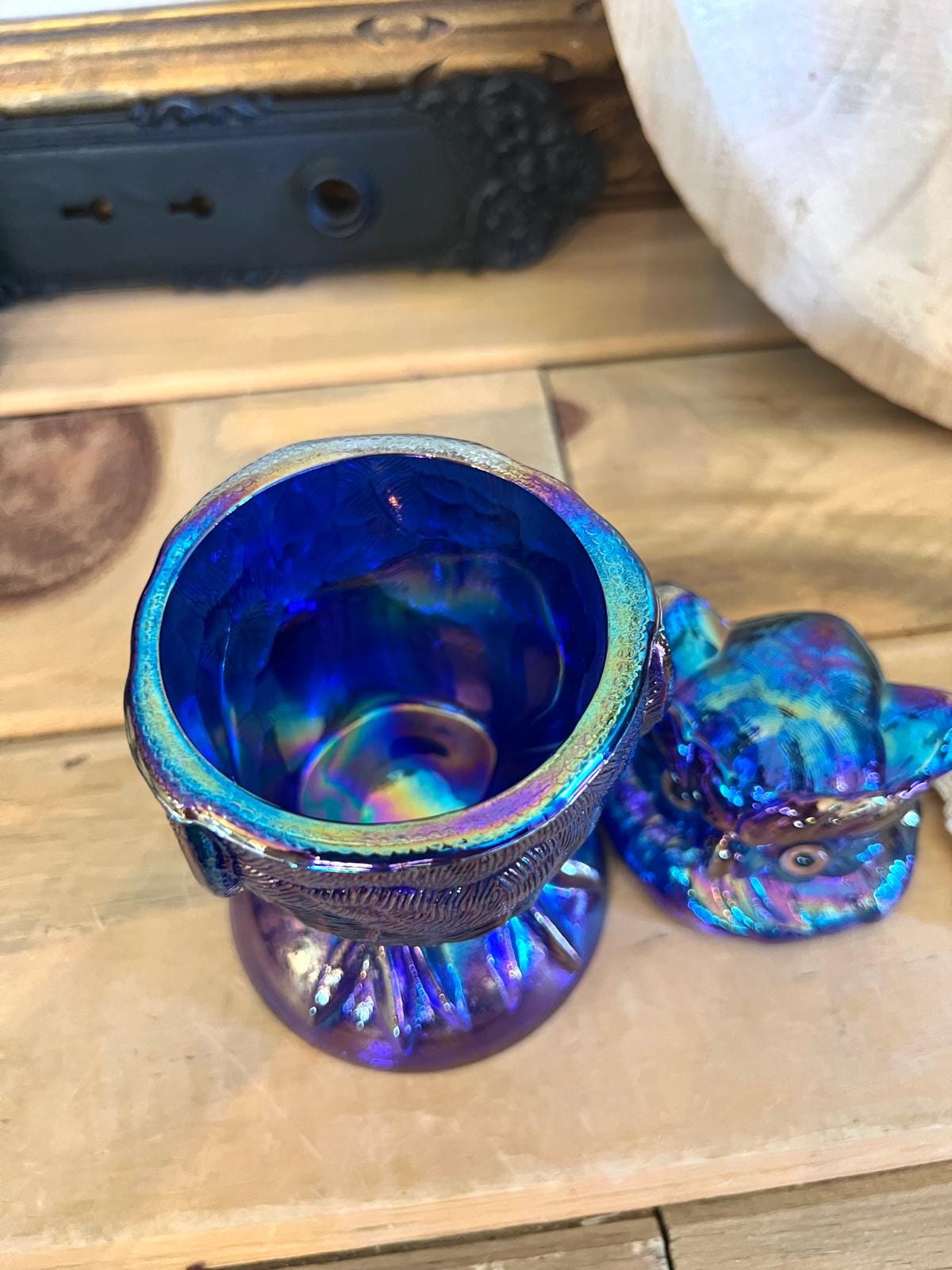 Cobalt Blue Carnival Glass Owl Toby Jar: Mosser Glass, USA - Etsy