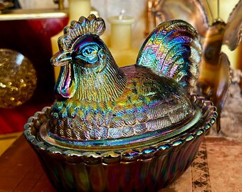 Titanium Carnival Glass Rooster on Nest – Westmoreland Mold
