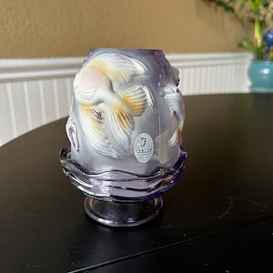 Vintage Fenton Art Glass Atlantis Koi Fish Amethyst Purple Fairy Light 5204 AY