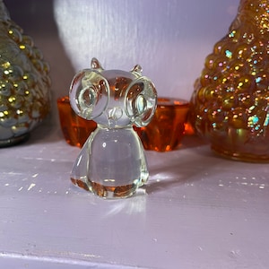 Vintage Noroware MOD Big Eyed Clear Glass Owl Paperweight
