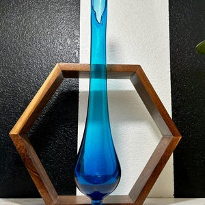 Vintage Mid-Century Viking Glass Swung Vase – 24&quot; Blue Arching Thumbprint