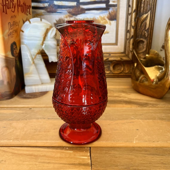 Vintage Viking Glass Ruby Red Owl Fairy Lamp 7 Inch 2-piece