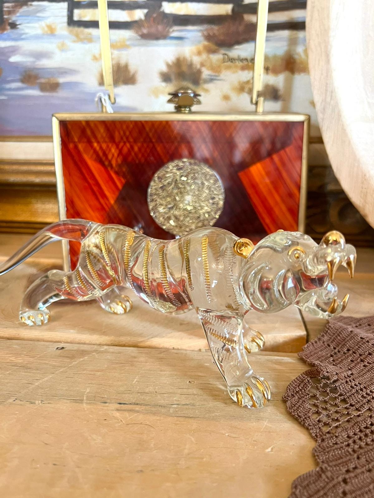 手吹きガラスの虎の置物 - 金色のストライプが入ったクリスタル - Etsy