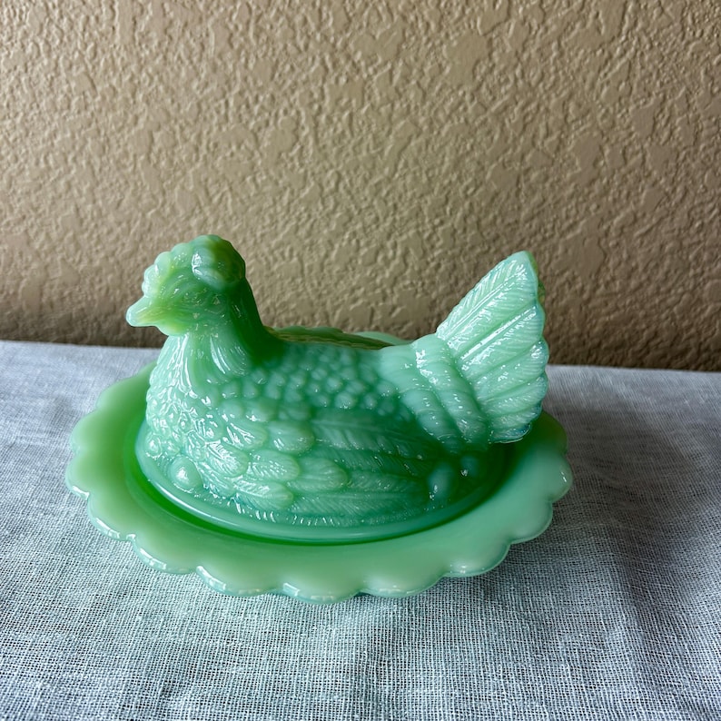 Vintage Mosser Glass Jadeite Covered Hen on Nest - Thumbnail 4