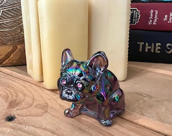 Rosso Glass Bulldog Figurine Amethyst Plum Carnival