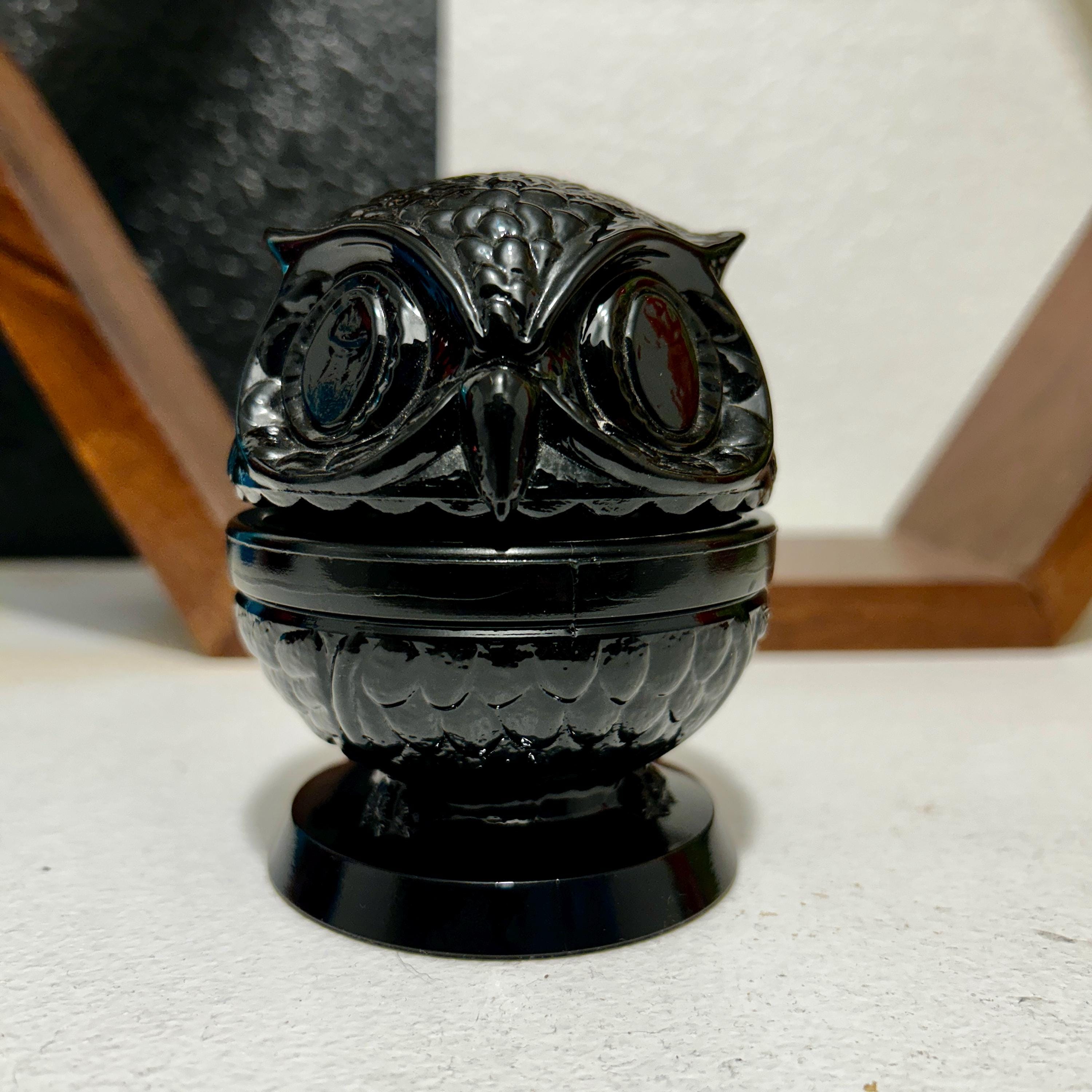 Vintage Fenton Glass Wise Owl Decision Maker Black Trinket Dish