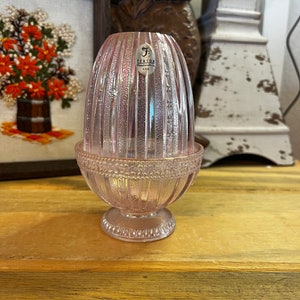 Vintage Fenton Iridescent Pink Glass Tulip Fairy Lamp Light With Sticker