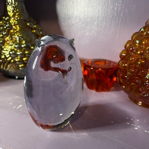 Vintage Handmade Clear Glass Owl Paperweight