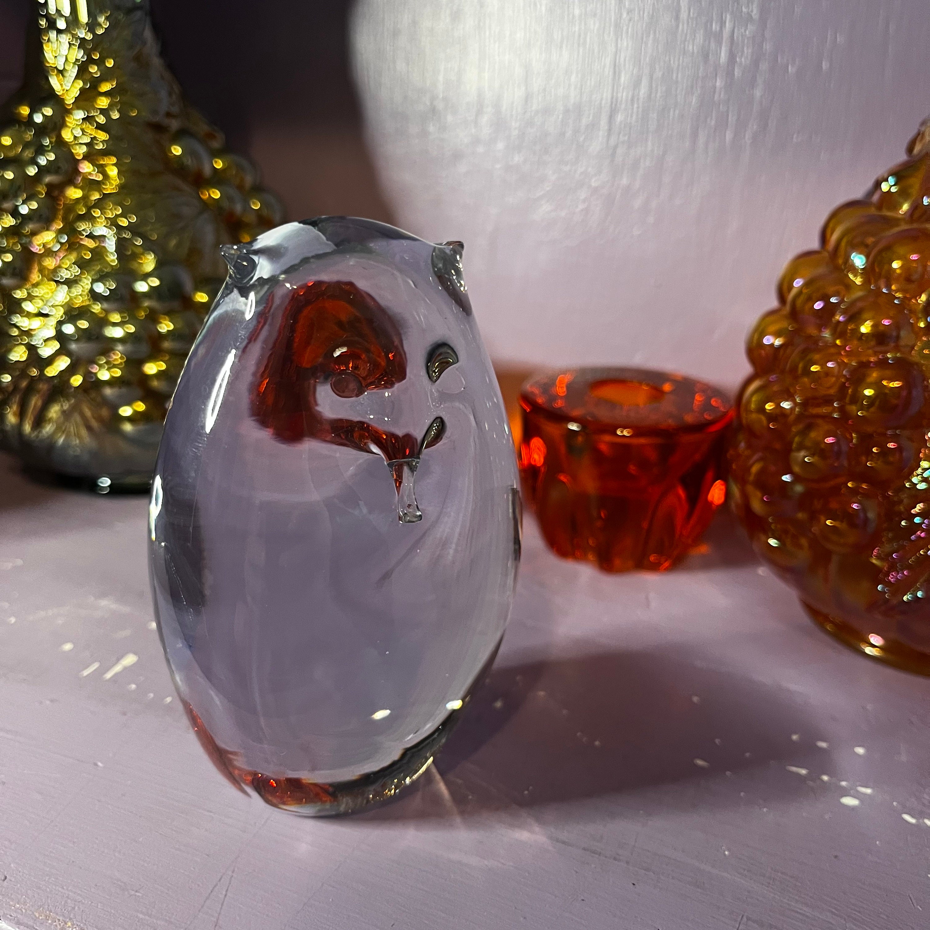 Vintage Handmade Clear Glass Owl Paperweight