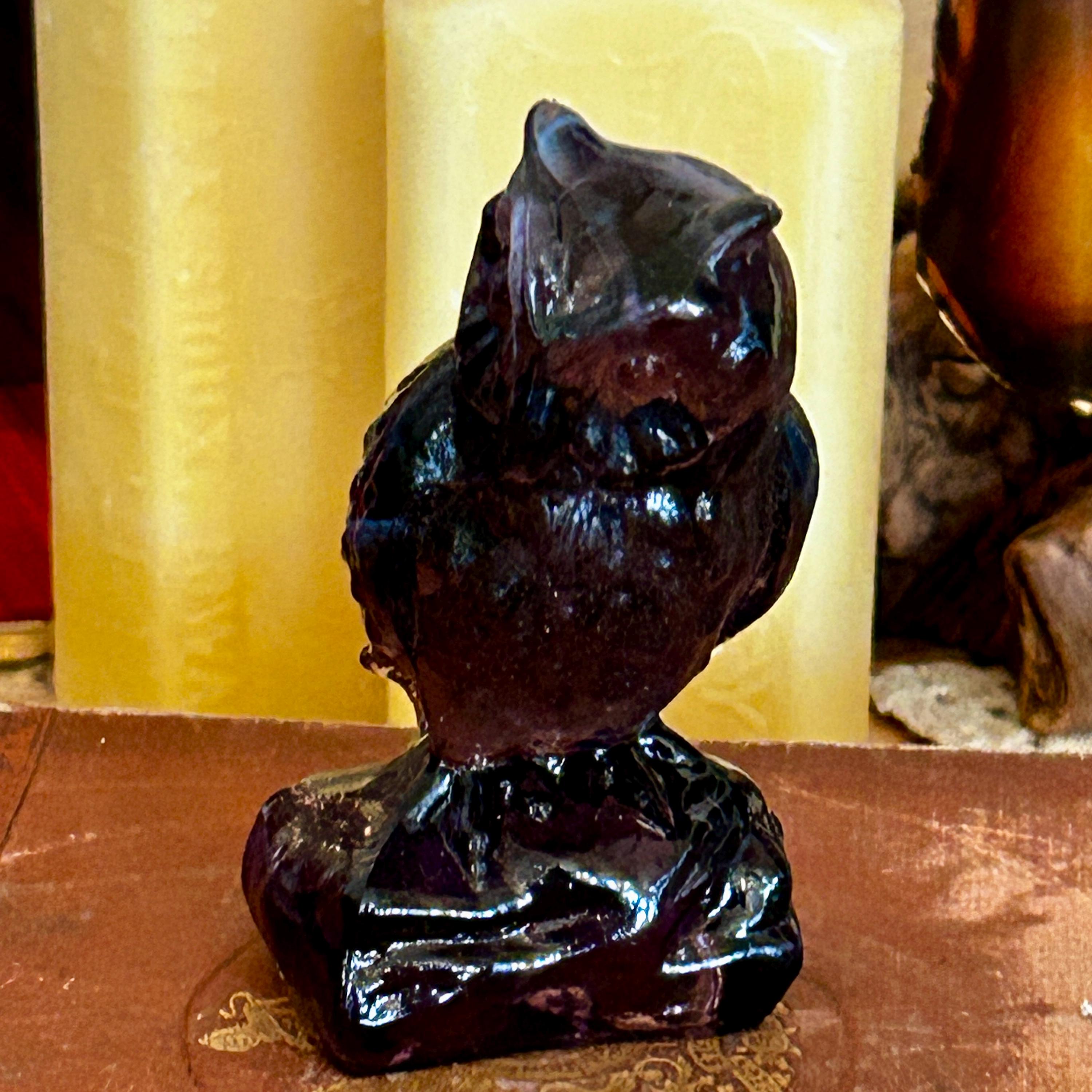 Vintage Art Glass Owl Figurine – Purple Slag Glass Owl | Mid-Century Glass Collectible