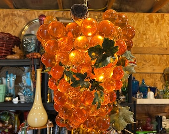 Mid-century Modern Lucite Grape Cluster Hanging Lamp Kitschy Lamp